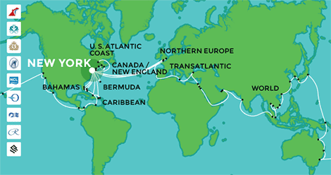 cruise ports york number ships departing map